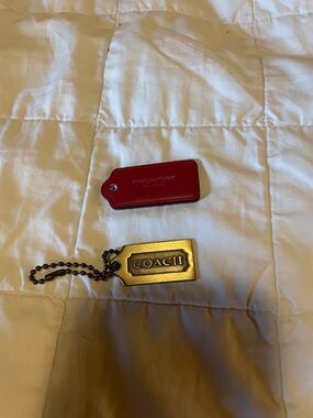 Coach Red Leather Key Fob with Brass Tag